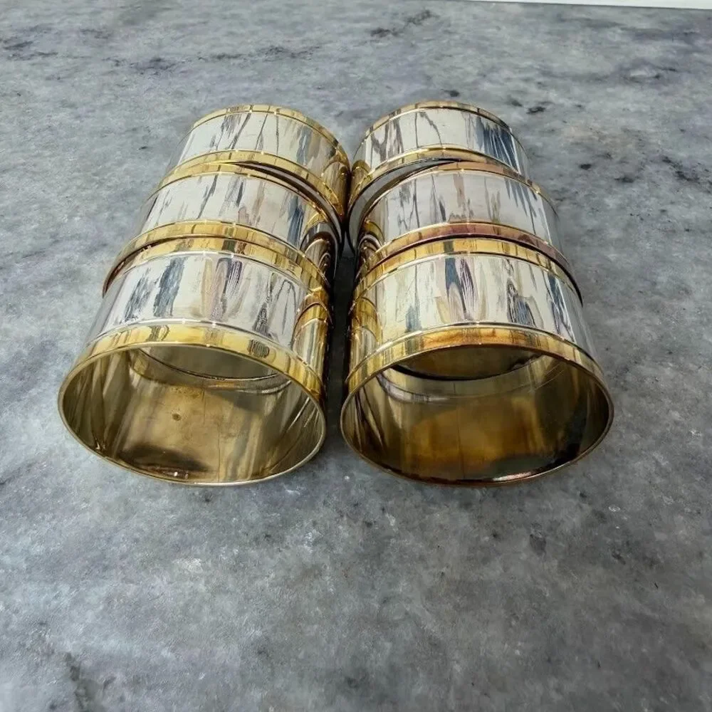 Set of 6 Vintage Brass & Silver Plated Metal Napkin Rings, MCM,Hollywood Regency